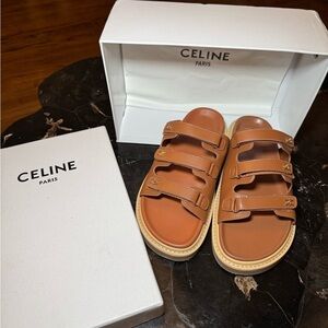 Celine Triple Strap Brown Sandals